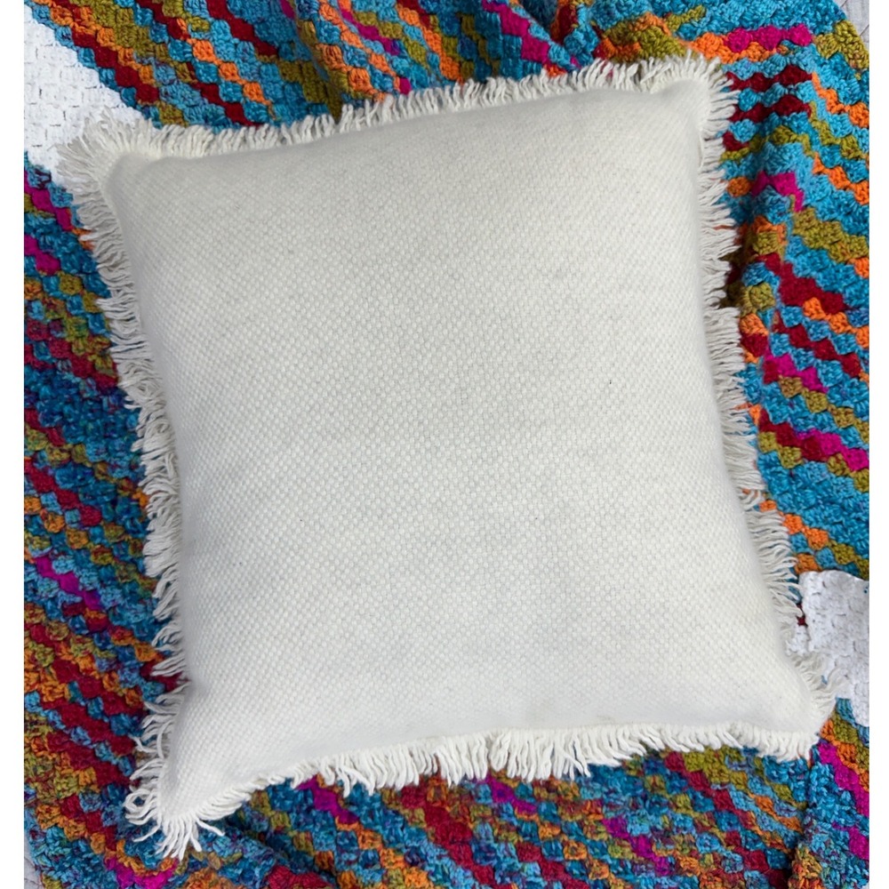 Martina Vidal 19" Decorative Throw‎ Pillow Cream 100% Cashmere Fringed
